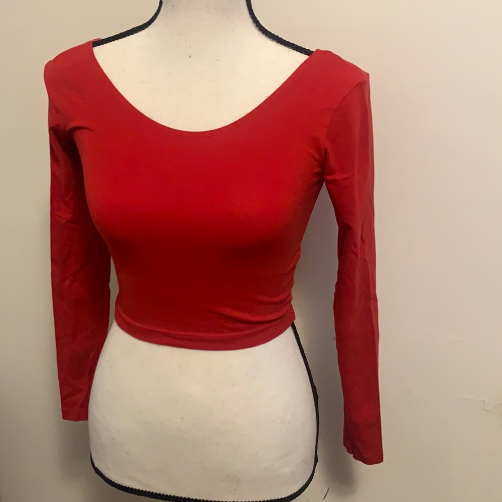 Red Crop Top Long Sleeve